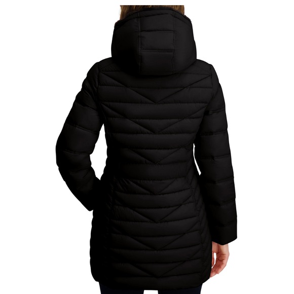 Nautica Faux Fur Accent Hooded Puffer Coat in Black - Picture 2 of 6